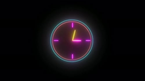 Animação analógica de relógio brilhante, loop de 12 horas. relógio de néon, Vd1152