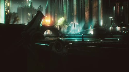 Skyscrapers of Futuristic City at Night