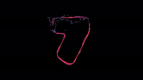 Digit 7 made of multicolor neon curves and lightnings on alpha. Loop 4k clip.