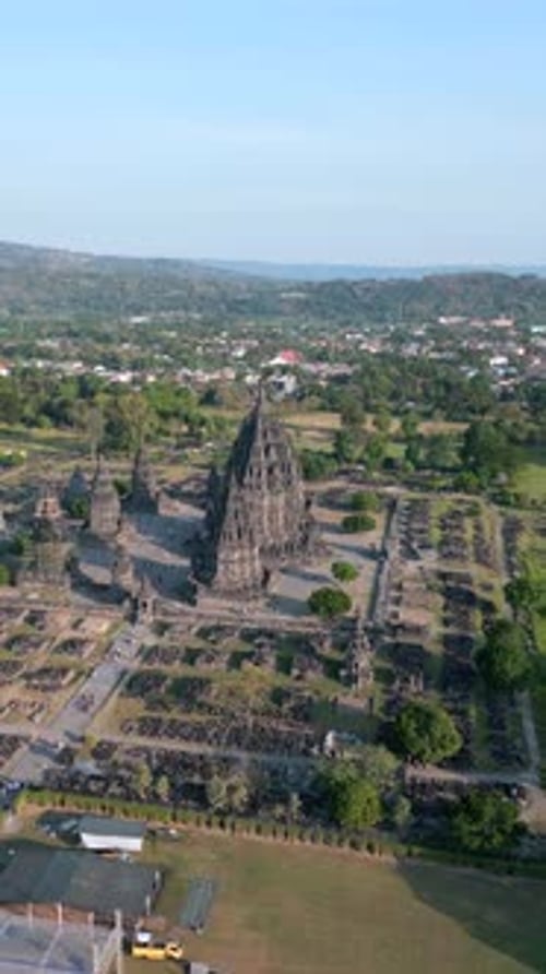 Aerial View of Ancient Prambanan Temple Complex in Yogyakarta Indonesia
