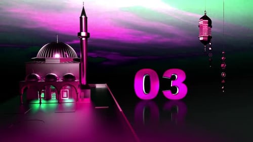 3D Mosque and Lantern Ramadan Countdown with Glossy Numbers