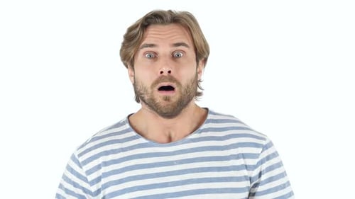 Man Expressing Shock and Surprise on White