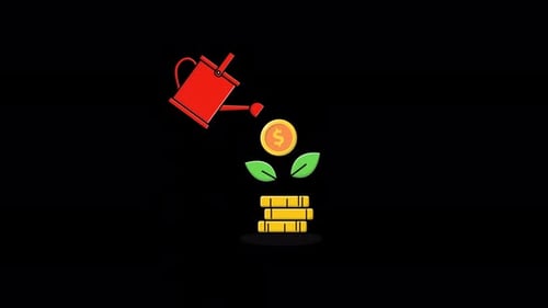 Animated Financial Growth with Watering Can and Coins