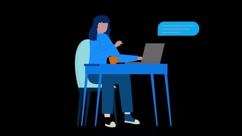 Flat Design Animation of Woman Working on Laptop
