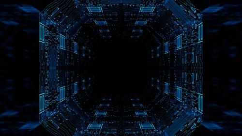 Cyan And Pink Neon Cyber Tunnel Strobes And Microchips Background VJ Loop In 4K