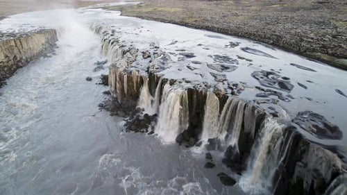 Aerial view of Dettifoss waterfall in Iceland.