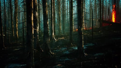 Forest Fire with Fallen Tree is Burned to the Ground