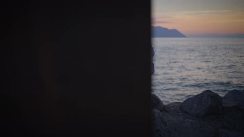 A Digital Nomad Enjoying a Peaceful Work Session By the Serene Seaside at Sunset Time