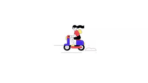 Animated Flat Design Person Riding Scooter Illustration