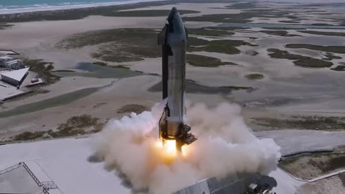 Futuristic Space Rocket Launch with Intense Fiery Exhaust