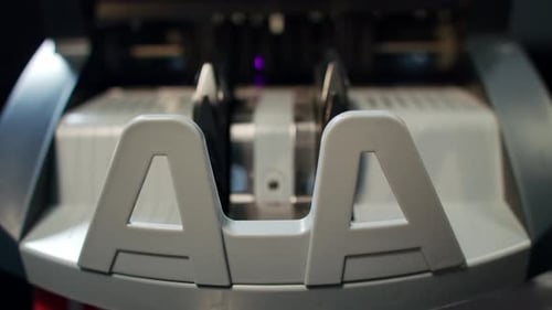 Money Counting Machine Counts Dollar Bills Close Up