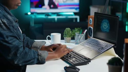 Data Scientist Using Laptop Updating Artificial Intelligence Machine Learning