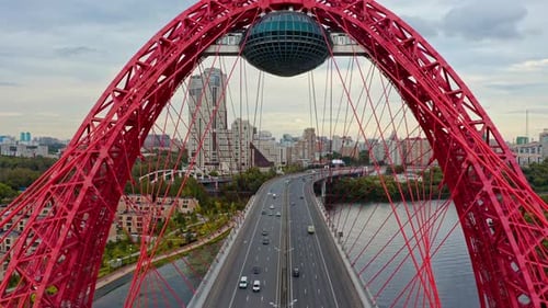 AERIAL passing through the highway bridge, Moscow, Russia