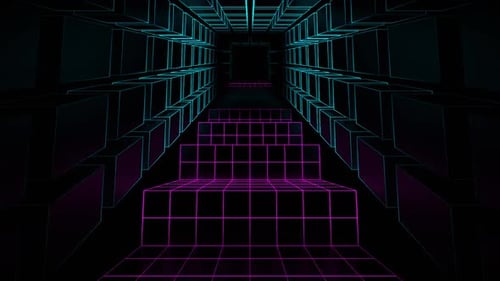 Cyan And Pink Neon Cyberpunk Stairs Background Vj Loop In HD