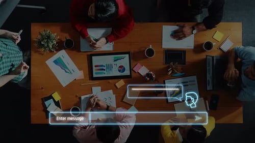 Team Meeting with Animated Messaging Graphics Overlay