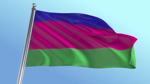 Realistic Waving Flag with Blue Magenta Green Stripes