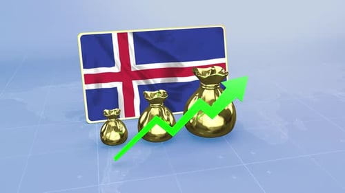 Iceland Economy Growth with Rising Green Arrow Financial Economic Data Infographics
