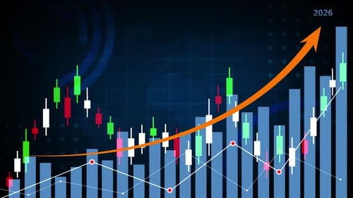 2026 Financial Chart with Candlestick Graph and Arrow Animation