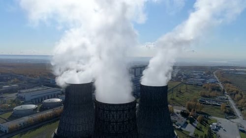 Aero Flight and Top View of Spewing Fumes Near Megapolis From Metallurgical