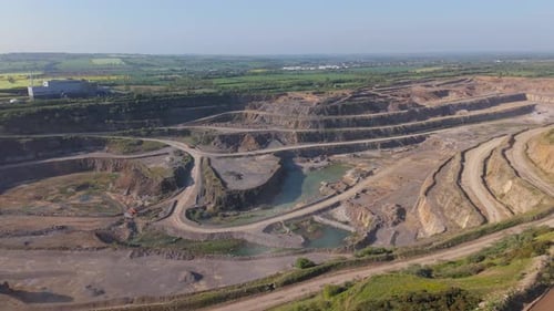 Aerial View Of Quarry Site For Cement Materials In Ireland. - pullback shot