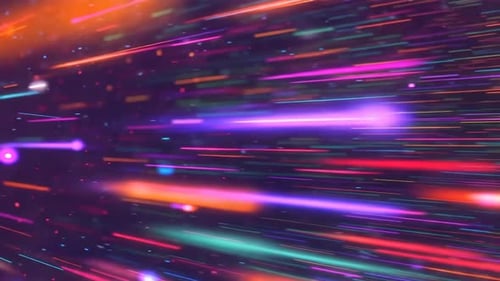 Vibrant Neon Light Streaks Travel Through Abstract Space