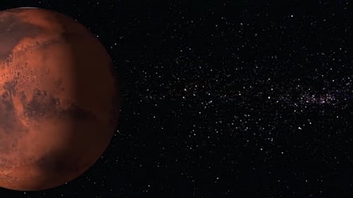 Realistic Rotating Mars Planet in Starry Space Background