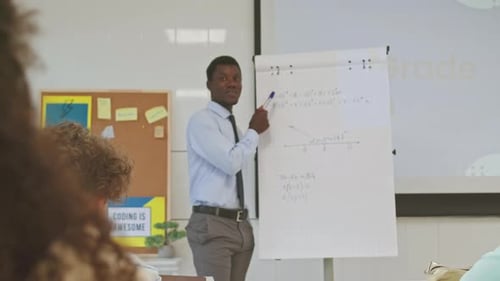 Teacher Explains Math Lesson in School Classroom