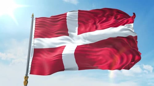 Denmark National Flag Waving in Realistic Loop