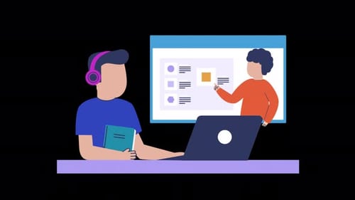 Online Education Student Learning with Teacher on Laptop Animation