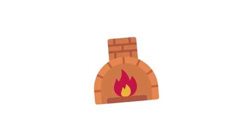 Animated Flat Design Brick Oven with Flickering Fire