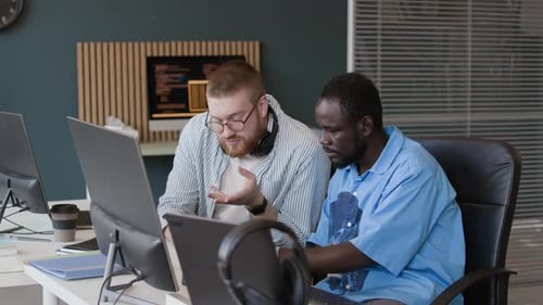 Two Biracial Developers Discussing New Software