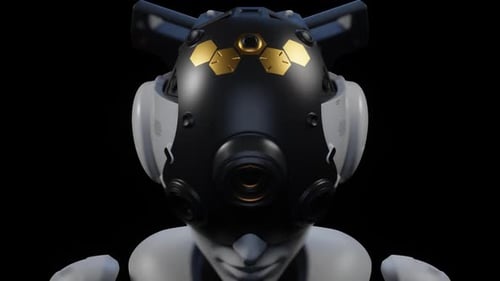 full download of artificial intelligence, portrait of a female robot. alpha channel