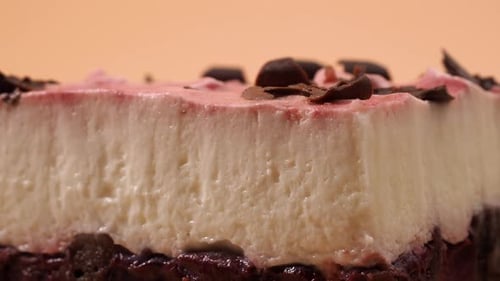 Close Up of Layered Cherry Cake with Chocolate