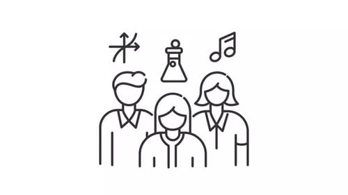 Animated Line Icons of People, Science, and Music Symbols