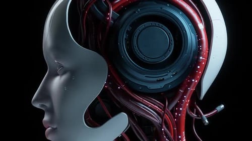 Futuristic AI Robot Head with Internal Glowing Circuits