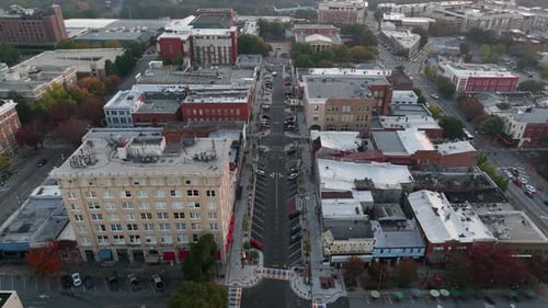 Athens Georgia at sunrise. Aerial establishing shot of Athens GA USA.
