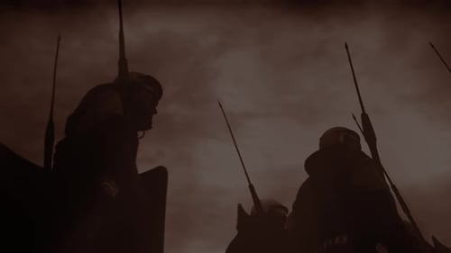 Silhouetted Ancient Army with Spears and Shields