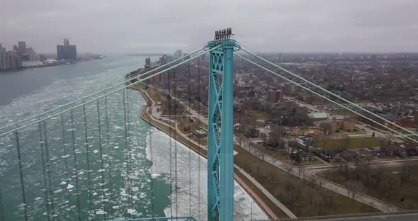 The Ambassador Bridge at the Windsor-Detroit border in winter ...