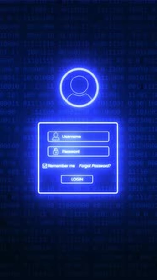 Animated Neon Login UI Form with Digital Binary Code