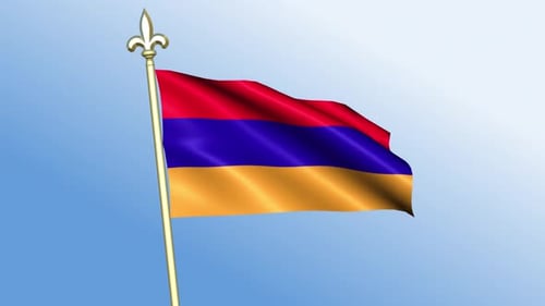 Waving Armenian National Flag on Gold Pole Animation
