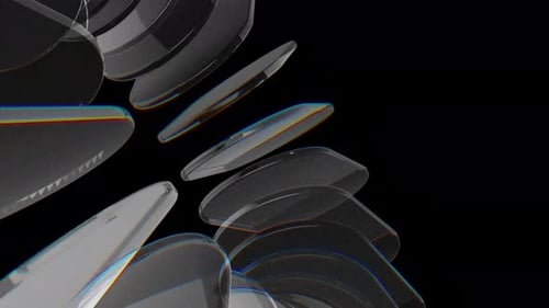 Futuristische abstrakte Schwarzweißglasanimation mit sanftem Fluss und Regenbogenlichteffekten