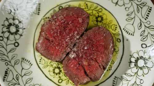 Juicy Beef Tenderloin Medallions on Decorative Plate