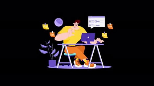 Caucasian male working on coding project at modern desk