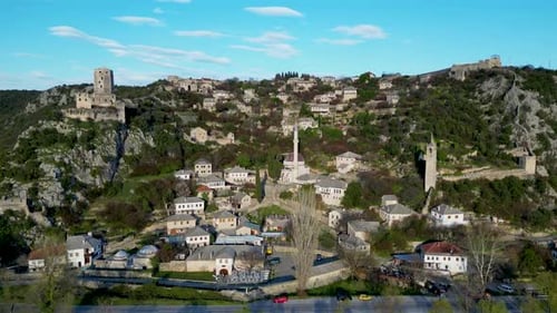Aerial view of the historic urban site of Počitelj