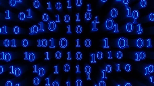 Digital Blue Neon Binary Code Loop Animation Background