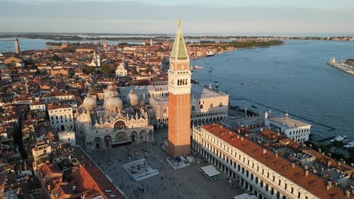 Venice City Aerial View of St Mark's Square Basilica and Doge's Palace Italy