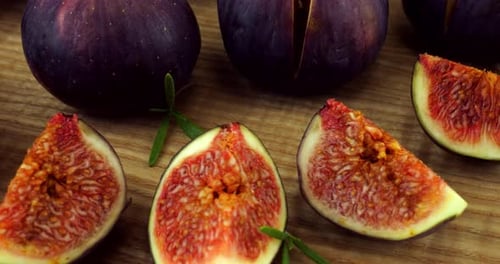 Fresh Figs on Wooden Surface, Close Up Shot