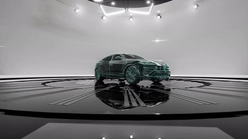Modelo de coche digital con estructura alámbrica en un estudio de alta tecnología