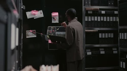 Detective Investigating Case in File Storage Room