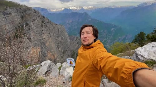A Young Man Visits the Grlo Sokolovo a Famous Canyon at the MontenegroAlbania Border